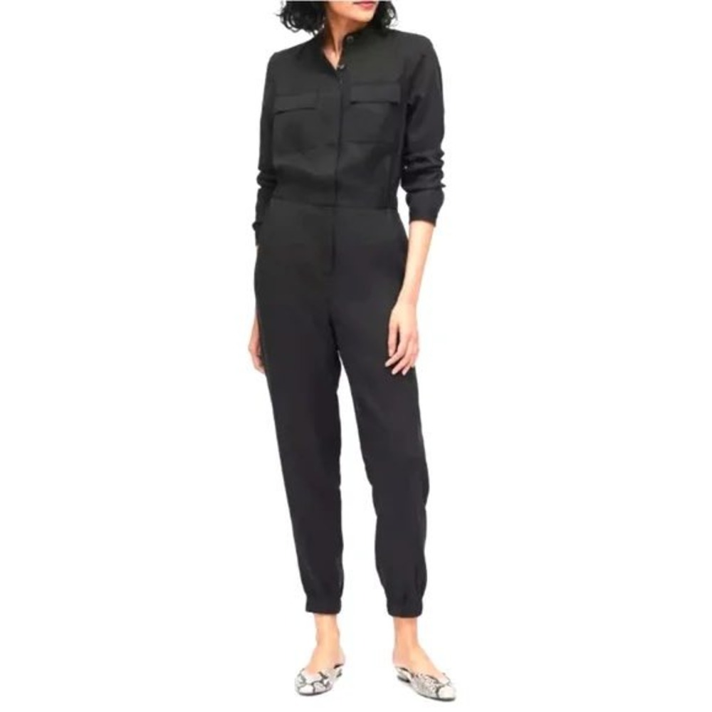 Banana Republic Womens Tencel Utility Boiler Jumpsuit Jogger Black Lyocell 10